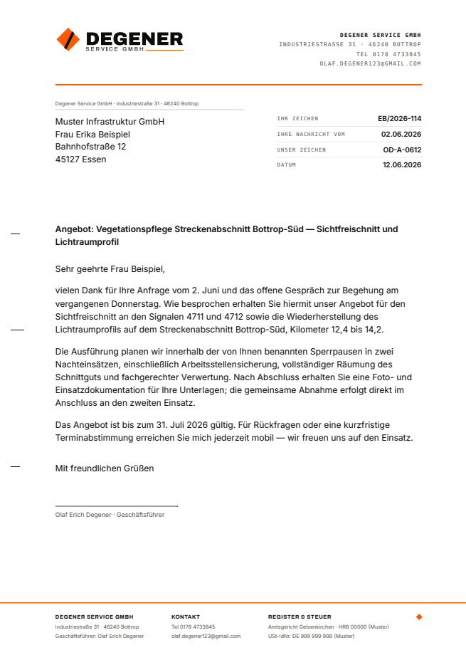 Briefbogen DIN A4 mit Beispielbrief